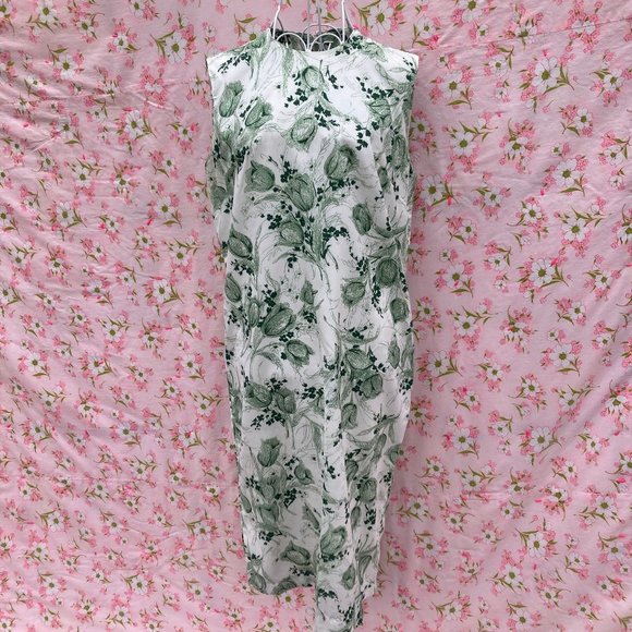 Vintage 60s 70s shift dress green white floral |S - M| - Picture 1 of 9